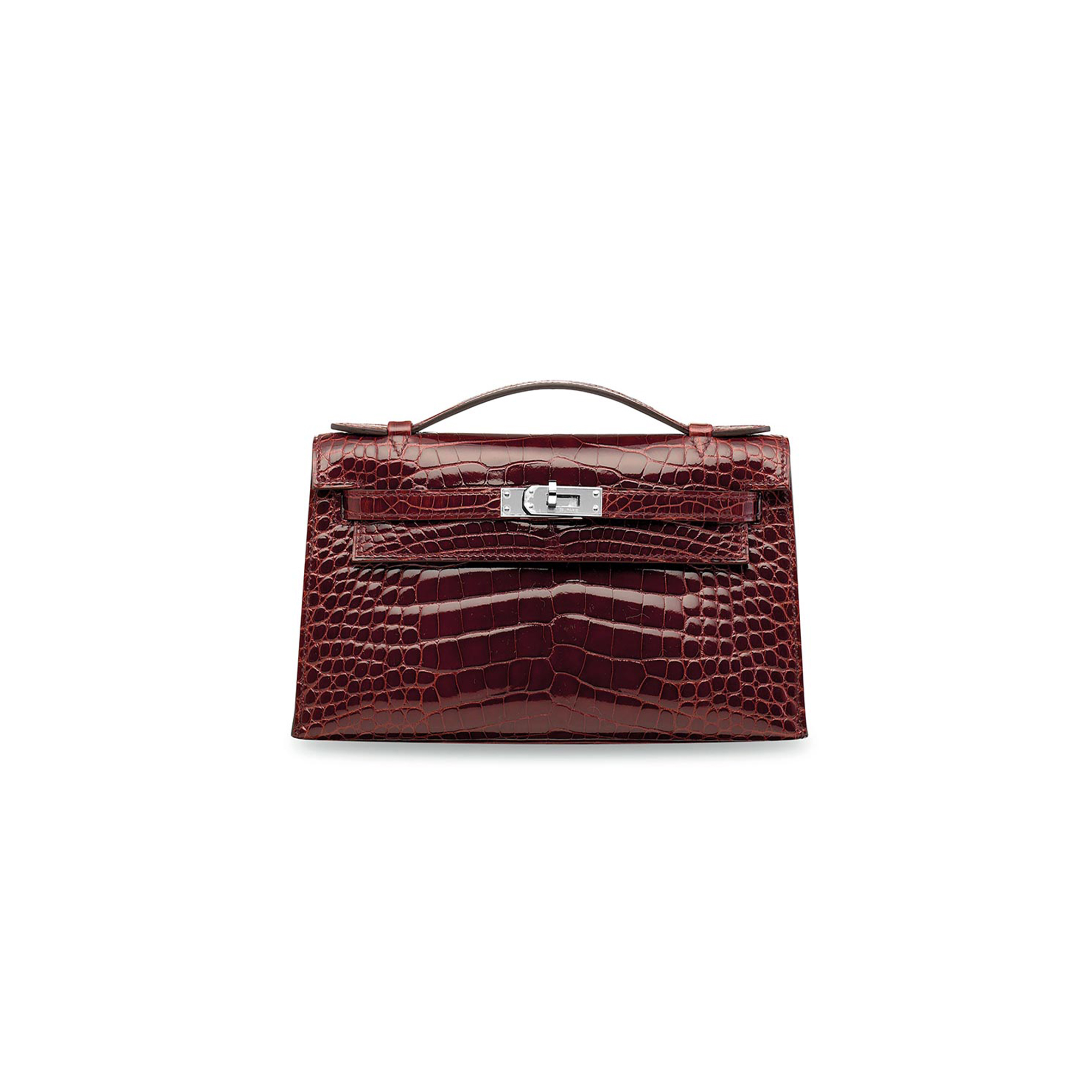 HERMÈS MASTER A SHINY ALLIGATOR KELLY POCHETTE WITH PALLADIUM HARDWARE (22*14*7cm) 